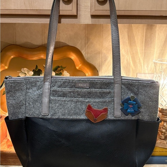 Relic Gray and Black Tote Bag with Two-Tone Design - Picture 1 of 14